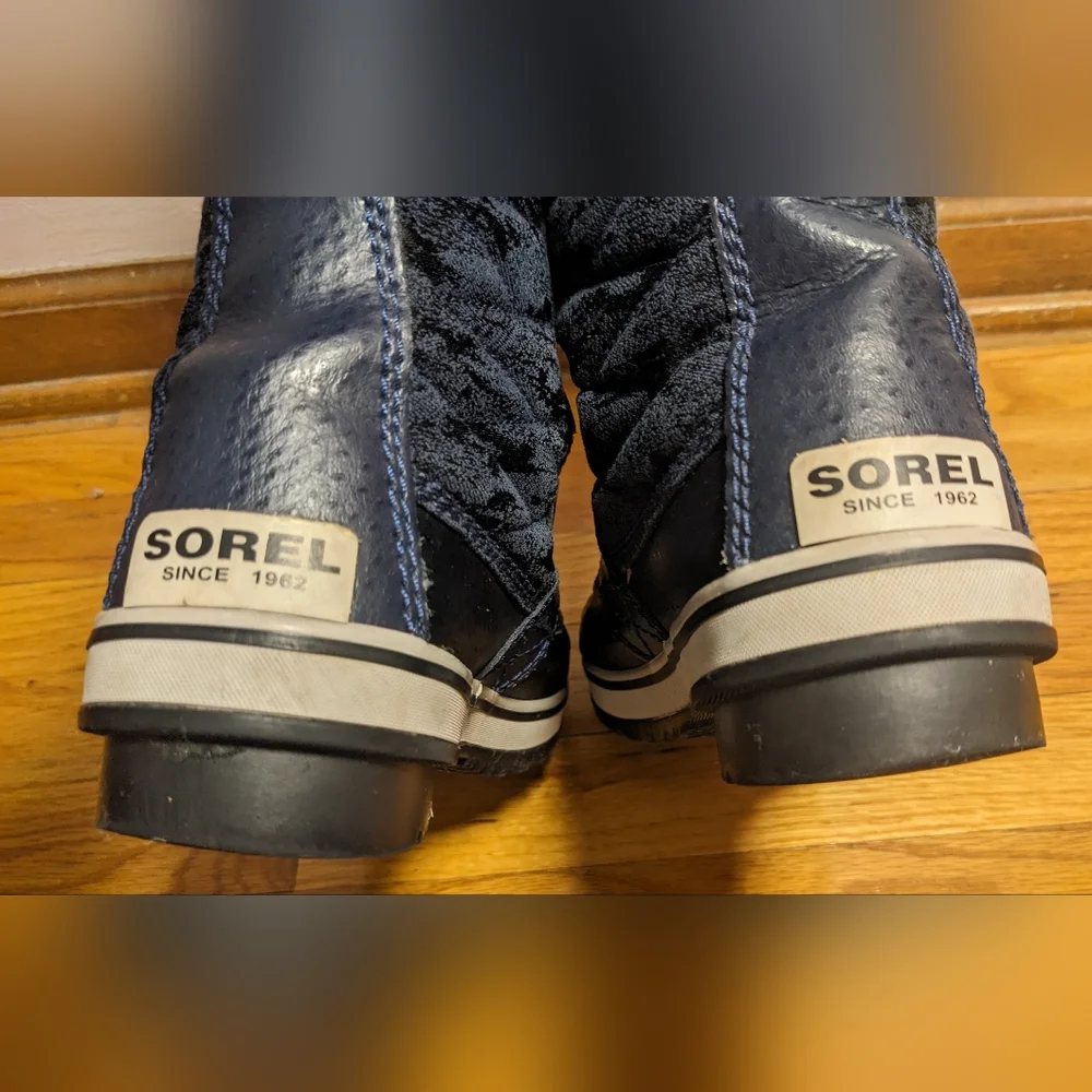 SOREL Tofino II Fleece Lined Waterproof Snow Boots Blue Black Camo Faux Fur 7.5